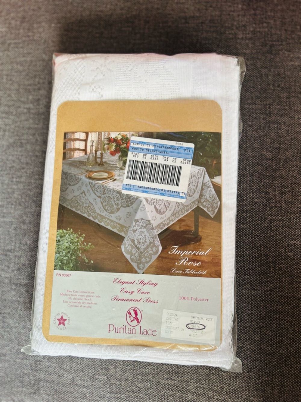 Vintage 1996 Puritan Lace Imperial Rose Tablecloth 90x126 NWT Made in USA